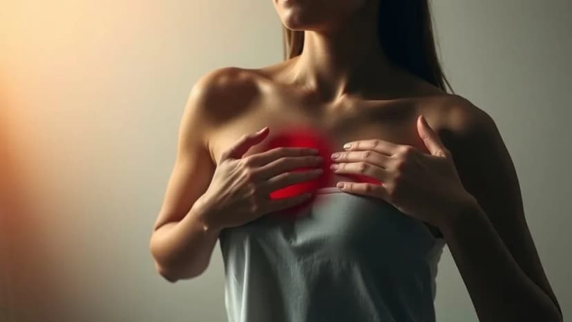 Ont i bröstet vänster sida kvinna