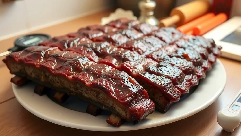 Tjocka revben i ugn på låg temperatur